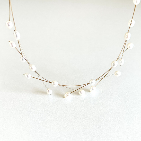 ZRW Israel Designer 14K Solid Yellow Gold Criss Cross Wire Pearl Necklace 17" - Picture 13 of 16